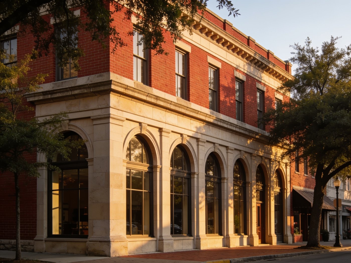 An established brick and limestone commercial building on a Carolina main street