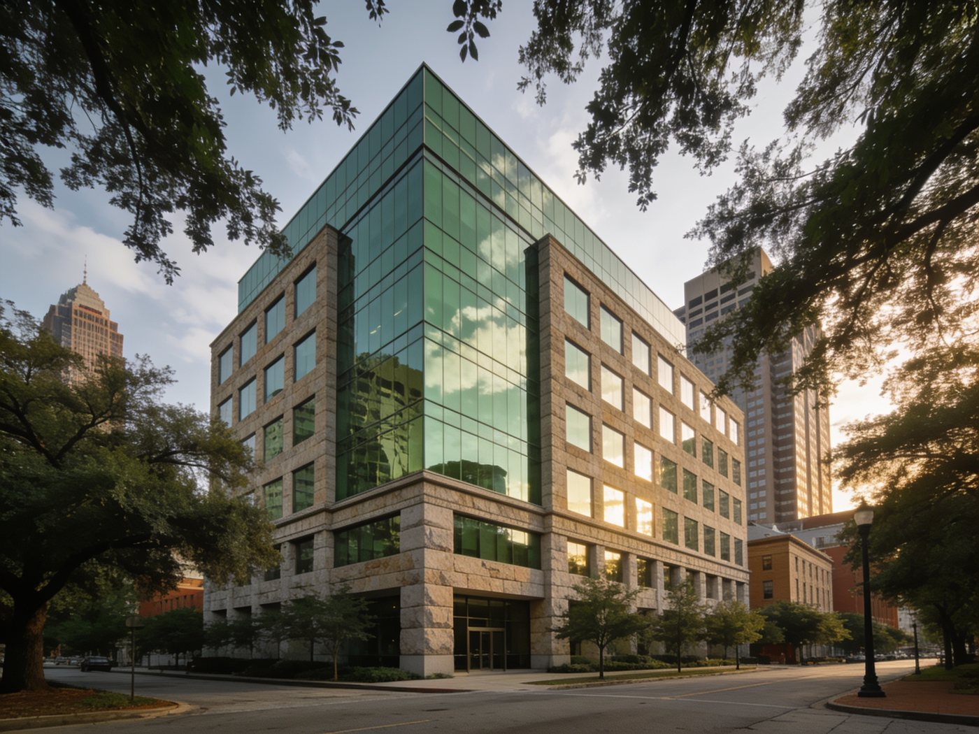 A modern commercial office building in uptown Charlotte