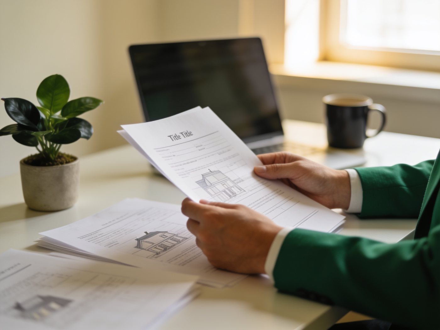 Reviewing title documents at a closing desk